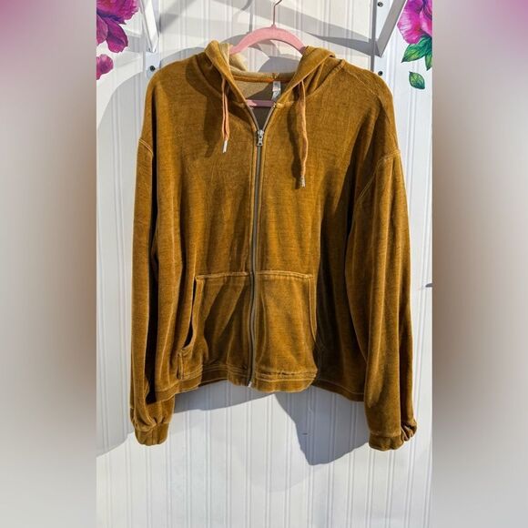 Free People Velvet Hooded Jacket in Rich Brown Sz L - Picture 2 of 9